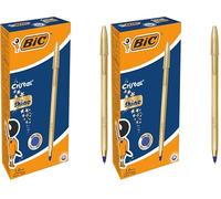 BIC Cristal Shine Bolígrafos Punta Media (1,0 mm) - Tinta Azul y Cuerpo Dorado, Caja de 20 Unidades, ideal para uso diario (Paquete de 2)