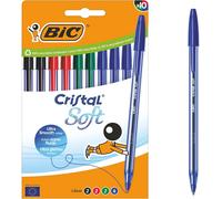 Bic Cristal Soft - Bolígrafos de Colores surtidos, de punta media (1,2 mm) con tinta Easy Glide, caja de 10 unidades