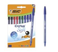 BIC Bolígrafos Cristal Soft – Punta media 1,2 mm, tinta Easy Glide – Colores surtidos – Caja 10 uds