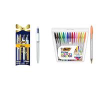 BIC Cristal Xmas Shine 4 Shine bolígrafos Navidad bolígrafos de punta media + Cristal Multicolour - Pack de 15 unidades, bolígrafos de punta ancha (1,6 mm)