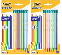 BIC Evolution Stripes Lápices de Grafito HB con Goma - colores Surtidos, Blíster de 8 unidades (Paquete de 2)