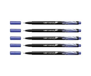 BIC Fineliner Intensity - Lote de 5 bolígrafos de fieltro (punta de metal fino, 0,4 mm), color azul