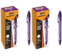 BIC Gel-ocity Quick Dry Bolígrafos de Gel, punta media (0,7mm) - Morado, Caja de 12 Unidades - Bolígrafo retráctil con tinta de secado ultrarrápido (Paquete de 2)