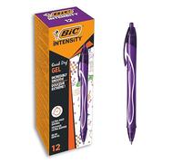 BIC Gel-ocity Quick Dry Bolígrafos de Gel, punta media (0,7mm) - Morado, Caja de 12 Unidades - Bolígrafo retráctil con tinta de secado ultrarrápido