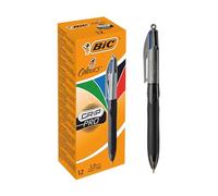 BIC Bolígrafos Grip Pro 4 Colours con zona de agarre – Oficina, Escuela, Hogar – Paq. 12