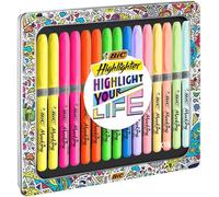 BIC Highlighter Collection Box - Subrayadores , Colores Surtidos En Tonos Intensos Y Pastel, Caja Metálica De Regalo Con 15 Unidades