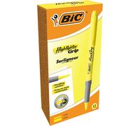 BIC Highlighter Grip Marcador Punta Biselada Ajustable - Amarillo (Caja de 12 Uds.)