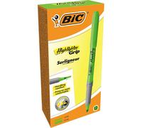 BIC Highlighter Grip Marcador Punta Biselada Ajustable - Verde (Caja de 12 Uds.)
