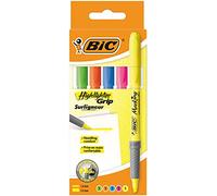 BIC Highlighter Grip Marcadores Punta Ajustable - colores Surtidos, Blíster de 5 unidades