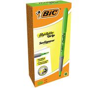 BIC Highlighter Grip Marcadores punta biselada Ajustable - Verde, Caja de 12 unidades