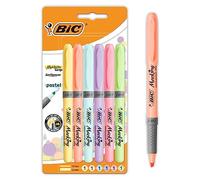 BIC Highlighter Grip Pastel Marcadores de Punta Biselada Regulable - Colores surtidos, Pack de 6 subrayadores pastel, Óptimo para Material Escolar y de Oficina