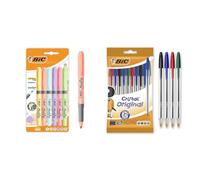 BIC Highlighter Grip Pastel Marcadores de Punta Biselada Regulable & Cristal, Bolsa de boligrafos, Óptimo para Uso de Oficina, Casa y Escolar, Pack de 10 Unidades