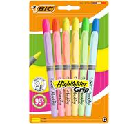 BIC Highlighter Grip Subrayadores de Punta Biselada Regulable - Colores en Tonos Intensos y Pastel, Surtido, Pack de 12