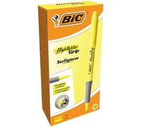 BIC Highlighter Grip, Subrayadores Fluorescentes con la Tecnología Antisecado, Óptimo para Uso Escolar y de Oficina, Amarillo, Paquete de 12