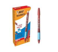 BIC Bolígrafos Illusion - Borrables y recargables, Punta media 0,7 mm, Tinta roja, Caja 12