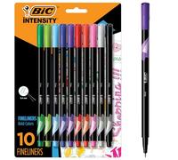 BIC Intensity Fineliner - Juego de rotuladores de punta fina (0.4 mm), colores surtidos, paquete de 10 unidades, marcadores para la escuela