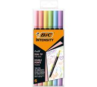 BIC Intensity Rotulador de Punta Doble de Color Pastel, Punta de Pincel Flexible Fina (0,7 mm)
