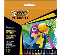 BIC Intensity, Rotulador Premium Negro con Cómodo Agarre de Goma, Ideal para colorear y manualidades para adultos, Colores Surtidos, Paquete de 12 uds