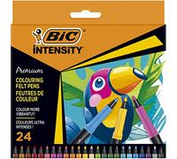 BIC Intensity, Rotulador Premium Negro con Cómodo Agarre de Goma, Ideal para colorear y manualidades para adultos, Colores Surtidos, Paquete de 24 uds