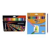 BIC Intensity Rotuladores de punta fina, no se secan, pack de 24 unidades + Kids Lápices de Colores para Niños, Óptimo para material escolar,Tropicolors
