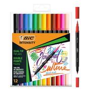 BIC Intensity, Rotuladores Lettering de Doble Punta, Bolígrafo + Pincel, Colores Surtidos, Caja de 12 uds