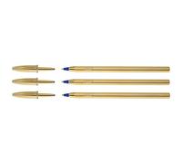 Bic - Juego de 3 bolígrafos Cristal Shine, punta mediana de 1 mm, cuerpo dorado, color azul