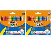 BIC Kids Ceras de Colores para Niños a Partir de 30 Meses, Plastidecor, Colores Surtidos, Clásico, Material Escolar, 18 Unidad (Paquete de 2)