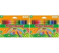BIC Kids Ceras de Colores para Niños, Óptimo para material escolar,Plastidecor, Colores Vivos Surtidos, Ideal para colorear, 24 Ceras (Paquete de 2)