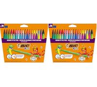 BIC Kids Kid Couleur, Rotuladores Lavables para Niños, Punta Media, Colores Surtidos. Ideales para Actividades Creativas. Estuche de 36 Rotuladores. (Paquete de 2)
