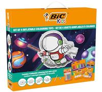 BIC Kids Kit de Juguetes Inflables con Diseños del Espacio para Colorear - 12 Lápices Evolution, 12 Rotuladores Kid Couleur, 6 Pegamentos con Purpurina, 4 Juguetes Inflables para Colorear, Set de 34