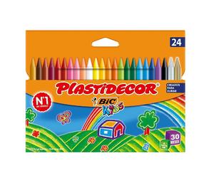 BIC Kids Lápices de Cera Plastidecor. Ideal para Colorear. Antimanchas. Borrables Edad recomendada (30 Meses+)