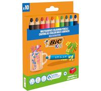 BIC Kids Lápices de Colores Multisuperficie con Cuerpo Triangular y Minas Borrables en Superficies No Porosas - Colores Surtidos, Pack de 10+1 Sacapuntas