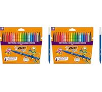 BIC Kids Visa Rotuladores de Colores de Punta Fina - Colores vibrantes, Estuche de Cartón, pack de 18 colores (Paquete de 2)