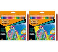 BIC, Lápices de colores Intensity, Crayones triangulares, Lápices de colores para pintar en 24 colores,Een estuche de cartón, Plomo irrompible y sin madera, Multicolor, 24 Unidad (Paquete de 2)