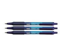 BIC Lot de 3 Stylos bille rétractable Soft Feel Clic Grip Bleu