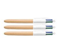 BIC Bolígrafos 4 colores estilo madera – Caja 12 uds – Retráctiles, Azul para niños