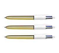 BIC - Lote de 3 bolígrafos retráctiles de 4 colores Shine Gold punta mediana