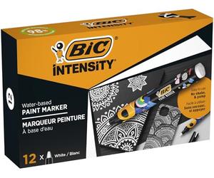 BIC Marcador permanente Intensity, punta ojival, 4,5 mm, pack de 12 marcadores, color blanco