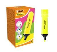 BIC Marking Flat Highlighter Subrayadores con Punta Biselada Modular (1,2 mm-4,6 mm) - Amarillo Neón, Pack de 12