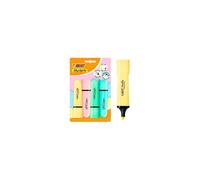 BIC Marking Flat Higlighter - Juego de 4 resaltadores pastel, 4 colores pastel (amarillo, azul, rosa, verde), tinta a base de agua, de secado rápido