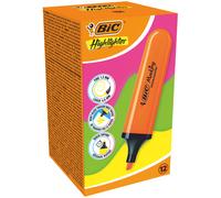 Bic Marking Highlighter Flat Marcador Subrayador Fluorescente - 12 unidades - Punta Biselada - Trazo entre 1.70 y 4.80 mm - Tinta con Base de Agua - Color Naranja