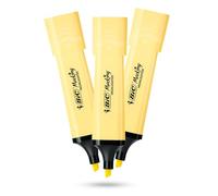 BIC Marking - Marcador plano de 3 rotuladores de plástico con tinta amarilla pastel para notas suaves, resaltadores precisos, ideal para la escuela y la oficina