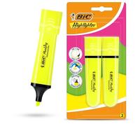 BIC Marking - Paquete de 2 marcadores de plástico con tinta amarilla neón fluorescente para notas suaves, resaltadores precisos, ideal para la escuela y la oficina