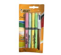 BIC - Marking Pincel - marcador de texto de colores pastel, punta biselada, agarre - 1,5 - 3,5 mm - 4 colores + Boligrafo Bic 4 colores - Recomendado para mayores de 4 años.