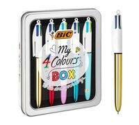 BIC Bolígrafos retráctiles My 4 Colours Box – Caja metálica de 5 bolígrafos 4 colores (Shine y Fun)