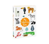 BIC My Colouring Box - Kit para Colorear con 12 Marcadores/18 Lápices de colores/6 Tubos de Pegamento con Purpurina/1 Libro para Colorear y 36 Adhesivos