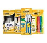 BIC - Pack de 17 Bolígrafos Cristal y 4 Colores + 4 Subrayadores Brite Liner - Material Escolar, Optimal para la Oficina y para Estudiantes