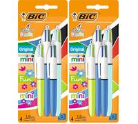 Bic Paquete de 8 bolígrafos familiares retráctiles con cuatro colores de tinta, juego de 4 (2 pequeños, 2 originales)
