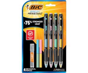 BIC Portaminas resistentes a la rotura con gomas de borrar, punta media n.º 2 (0.7 mm), paquete de 4 lápices para suministros escolares u oficina