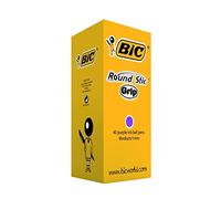 Bic Round Stic Grip - Paquete de 40 bolígrafos de bola con trazo fino (0.4 mm), color púrpura